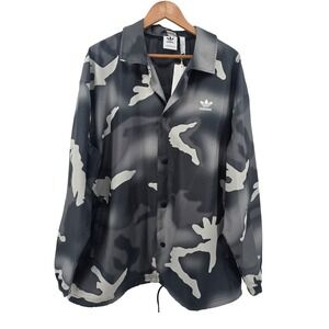 Adidas Camo Coach Jacket Mens XL Grey Camouflage Snap Front Mesh Lined HR3523